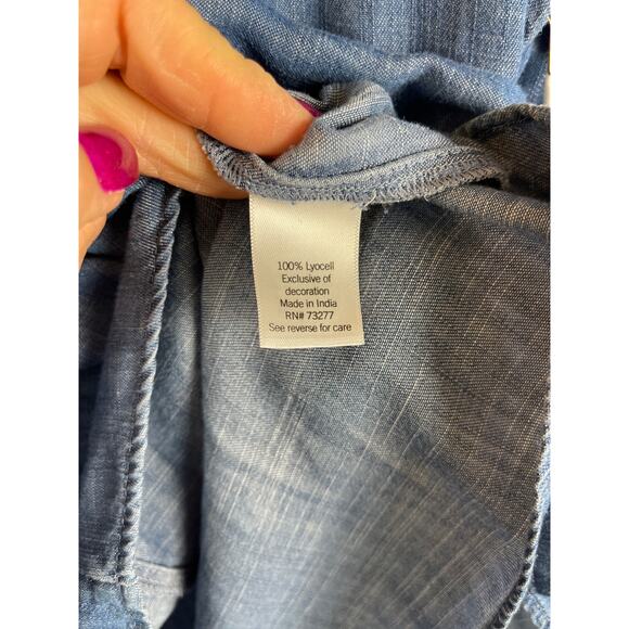 Lauren Conrad Tencel Chambray Floral Embroidered Long Sleeve Swing Top Size XS - Picture 7 of 8